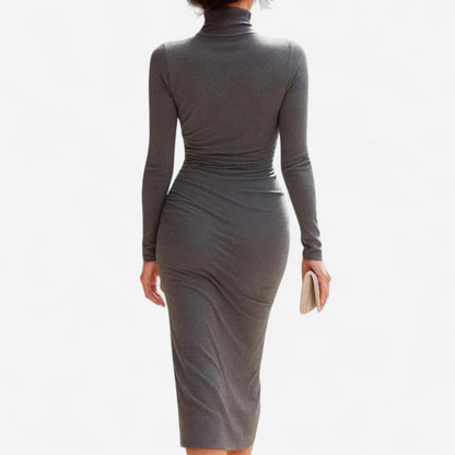 Ruched Long Sleeve Sweetheart Midi Dress