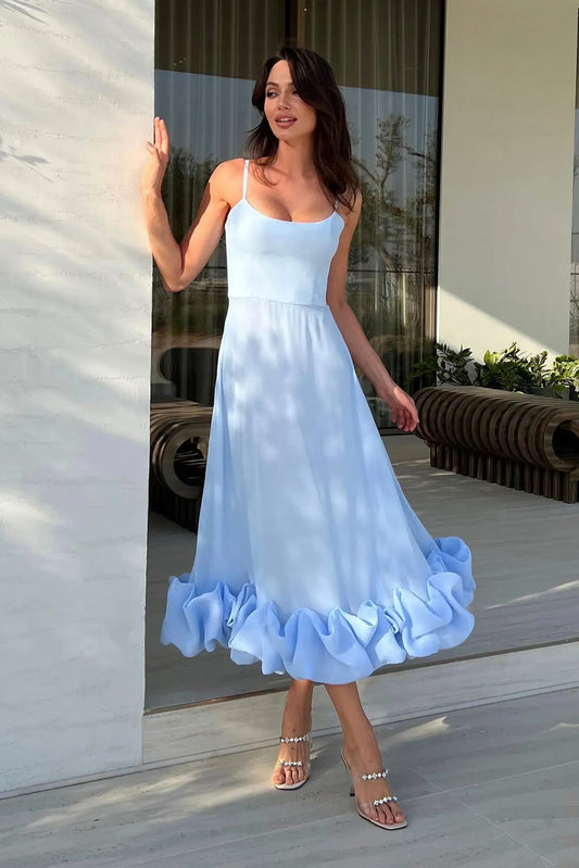 Ruffle Hem Scoop Midi Dress