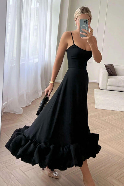 Ruffle Hem Scoop Midi Dress