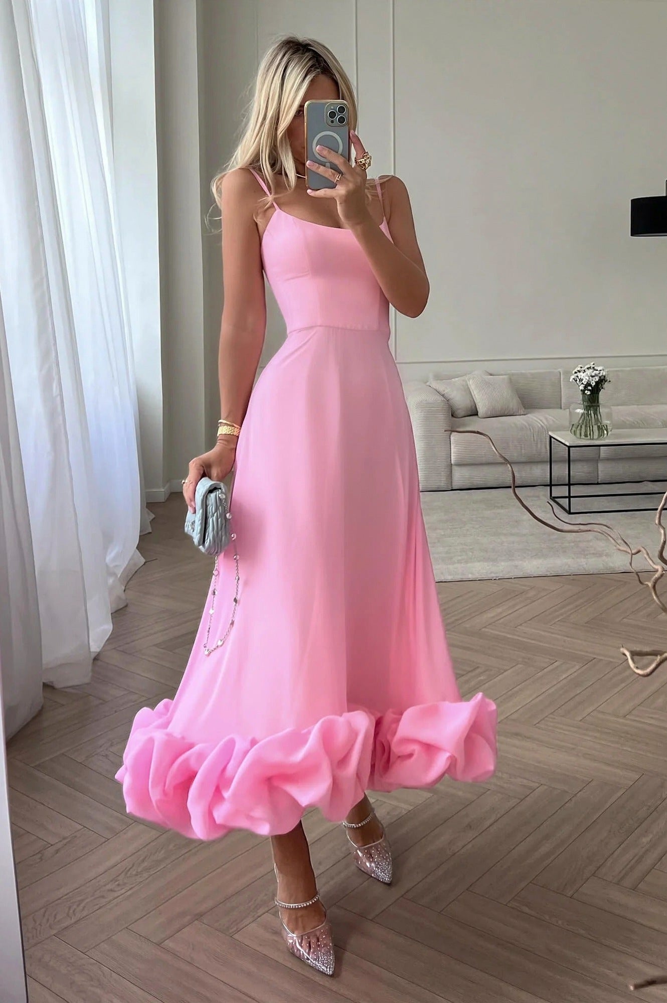 Ruffle Hem Scoop Midi Dress