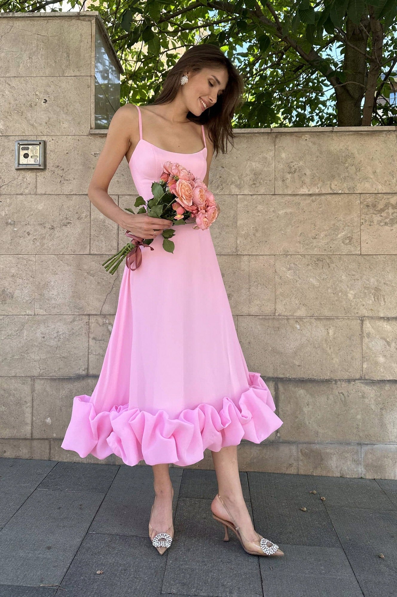 Ruffle Hem Scoop Midi Dress