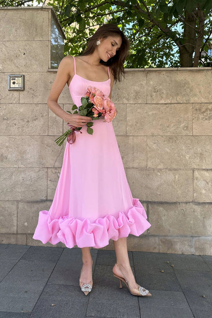 Ruffle Hem Scoop Midi Dress