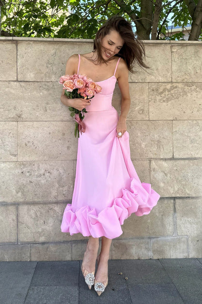 Ruffle Hem Scoop Midi Dress