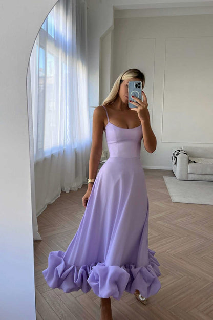Ruffle Hem Scoop Midi Dress