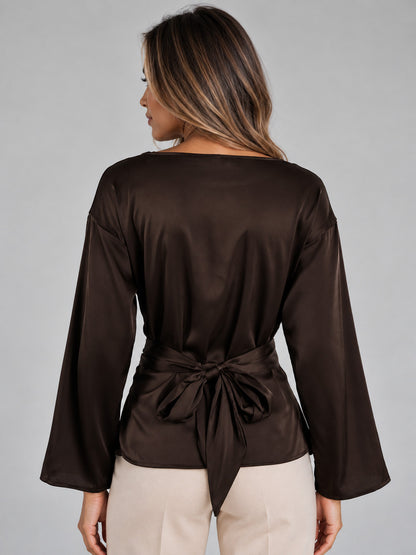 Satin Bell Sleeve Peplum Blouse