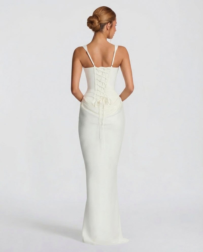 Satin Corset Square Neck Draped Maxi Dress
