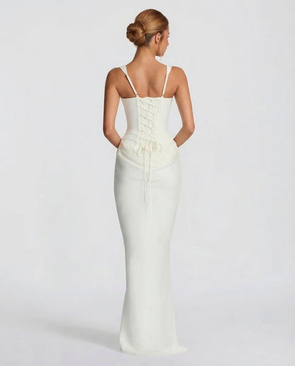 Satin Corset Square Neck Draped Maxi Dress