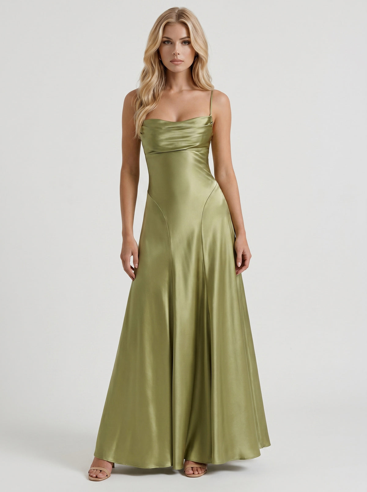 Satin Cowl Neck Maxi Dress