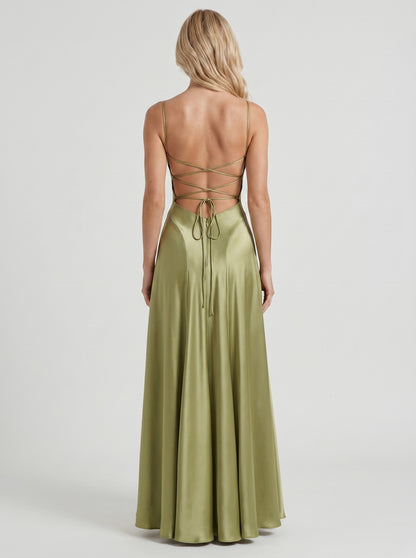 Satin Cowl Neck Maxi Dress