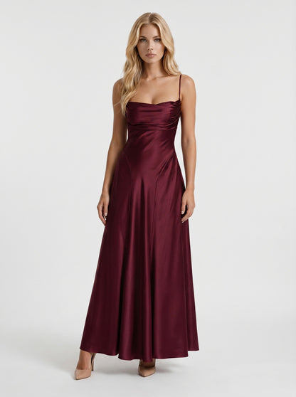 Satin Cowl Neck Maxi Dress