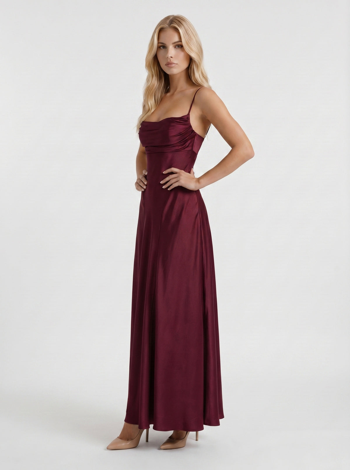 Satin Cowl Neck Maxi Dress