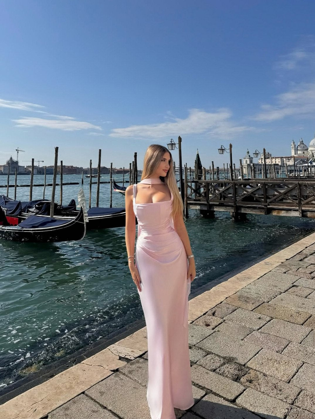 Satin Cowl Neck Ruched Midi Dress
