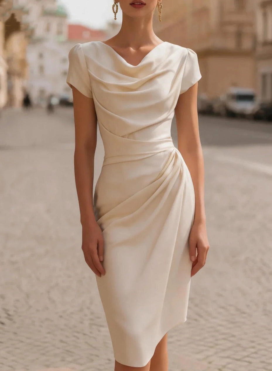 Satin Cowl Neck Midi Dress