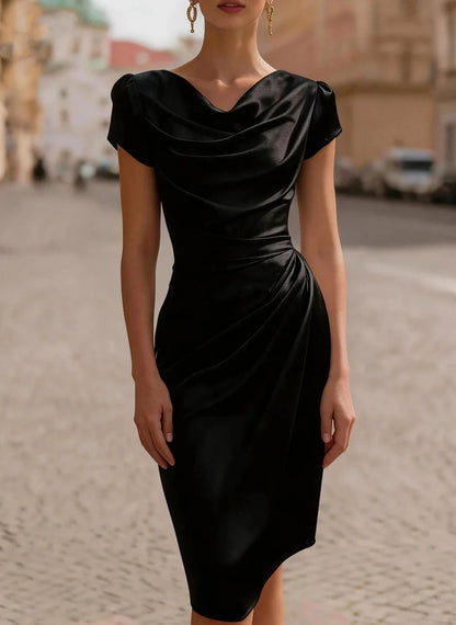 Satin Cowl Neck Midi Dress