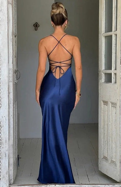 Satin Halter Cutout Maxi Dress