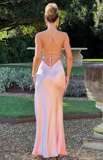 Satin Halter Cutout Maxi Dress