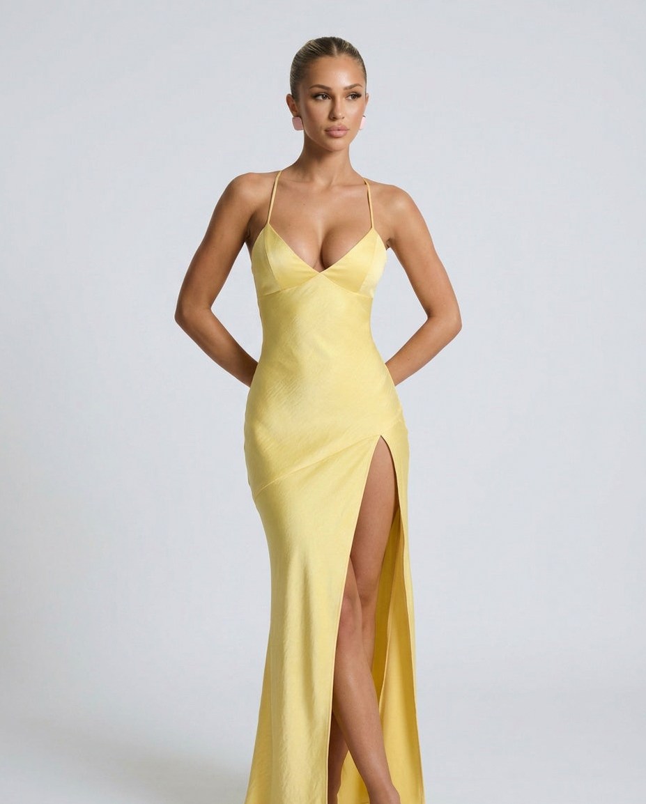 Satin Halter Cutout Maxi Dress
