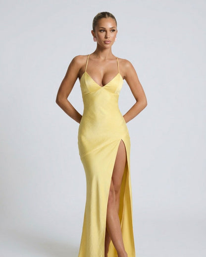 Satin Halter Cutout Maxi Dress
