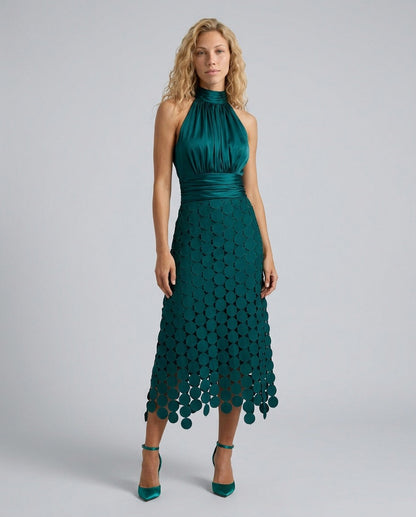 Satin Halter Cutout Midi Dress