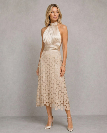 Satin Halter Cutout Midi Dress