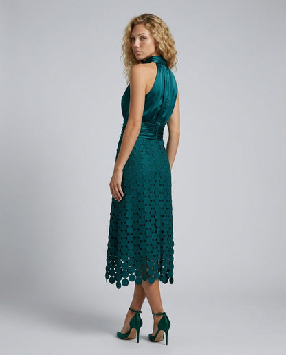 Satin Halter Cutout Midi Dress
