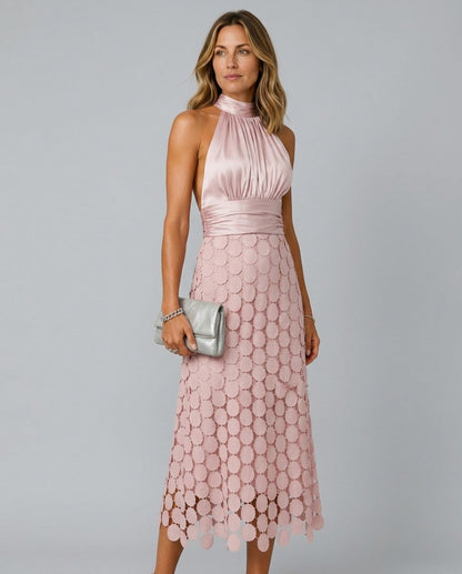 Satin Halter Cutout Midi Dress