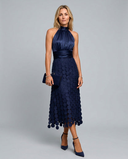 Satin Halter Cutout Midi Dress