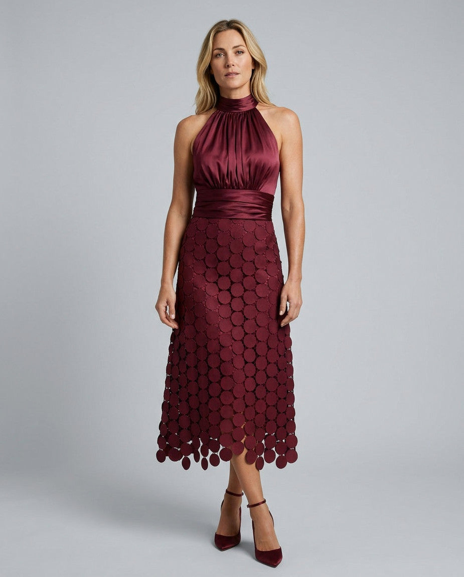 Satin Halter Cutout Midi Dress