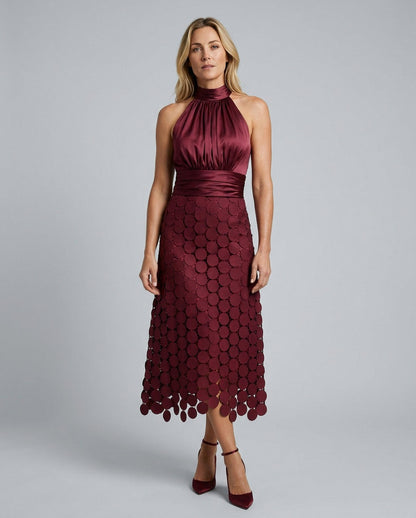Satin Halter Cutout Midi Dress