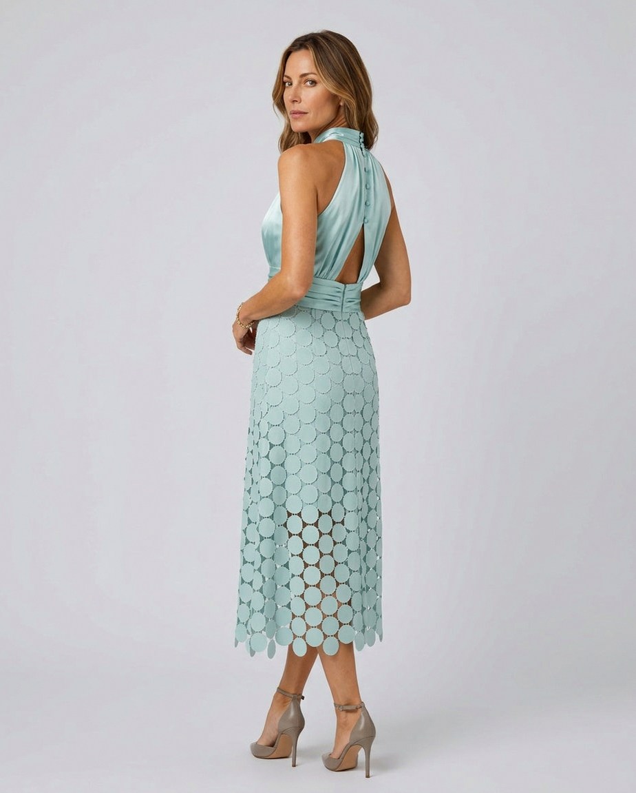 Satin Halter Cutout Midi Dress