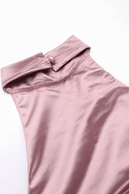 Satin High Neck Wrap Maxi Dress