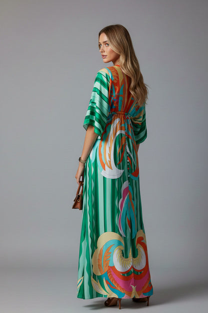 Satin Kimono Sleeve Maxi Dress
