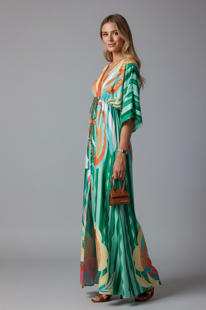 Satin Kimono Sleeve Maxi Dress