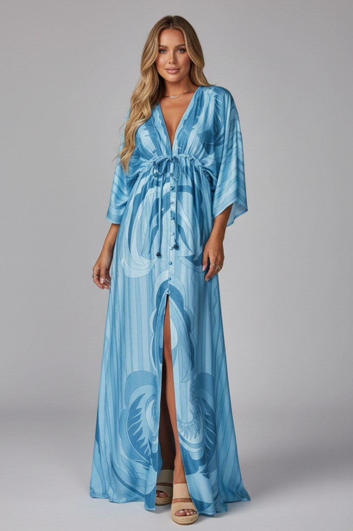 Satin Kimono Sleeve Maxi Dress