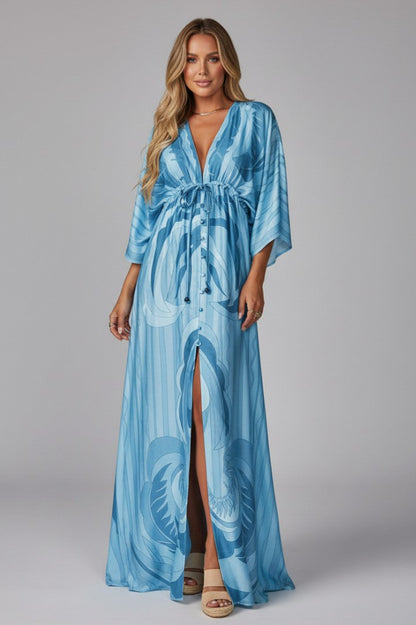 Satin Kimono Sleeve Maxi Dress