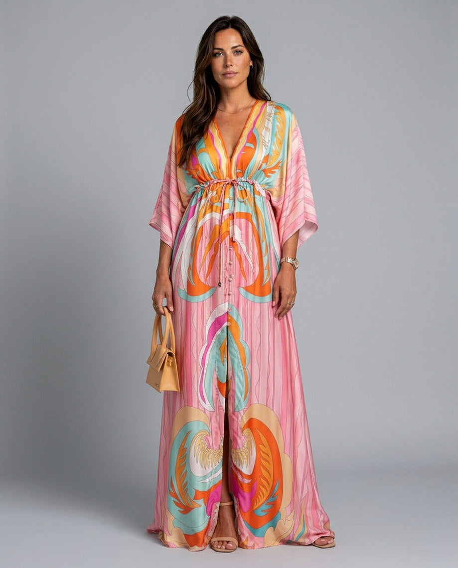 Satin Kimono Sleeve Maxi Dress