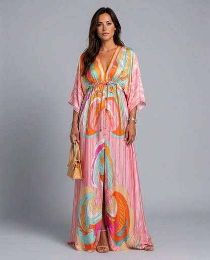 Satin Kimono Sleeve Maxi Dress