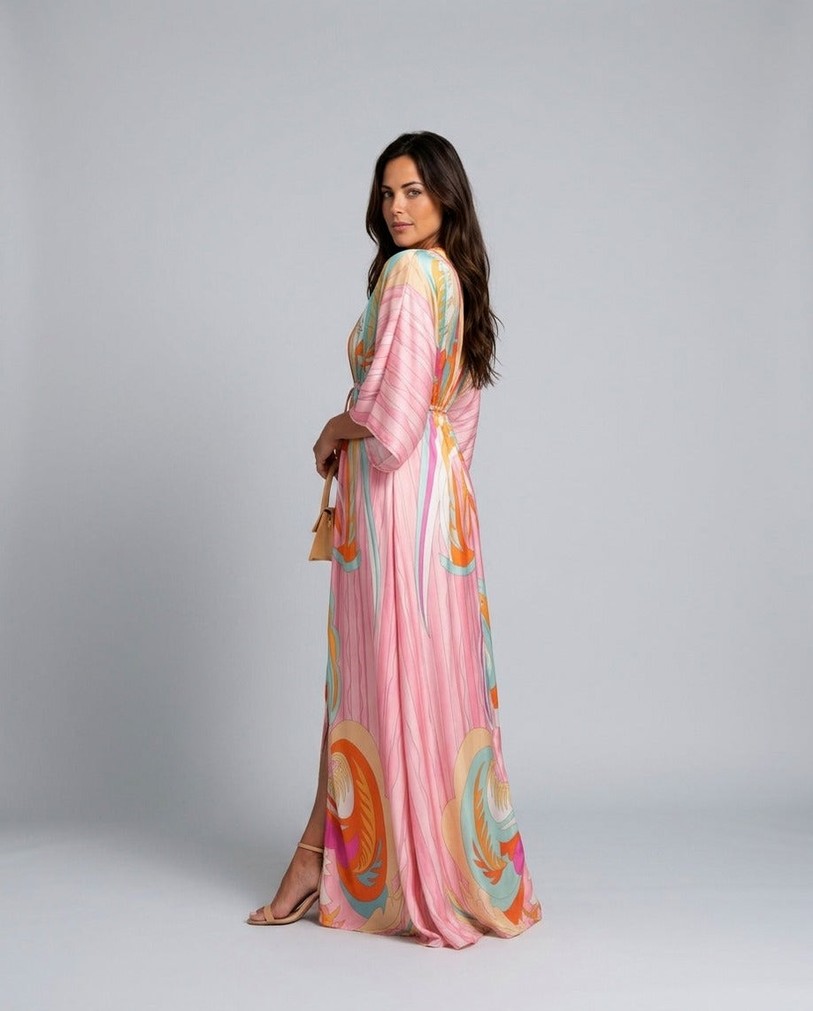 Satin Kimono Sleeve Maxi Dress