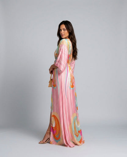Satin Kimono Sleeve Maxi Dress