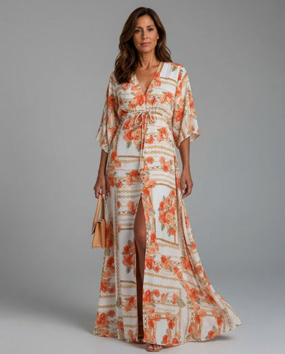 Satin Kimono Sleeve Maxi Dress