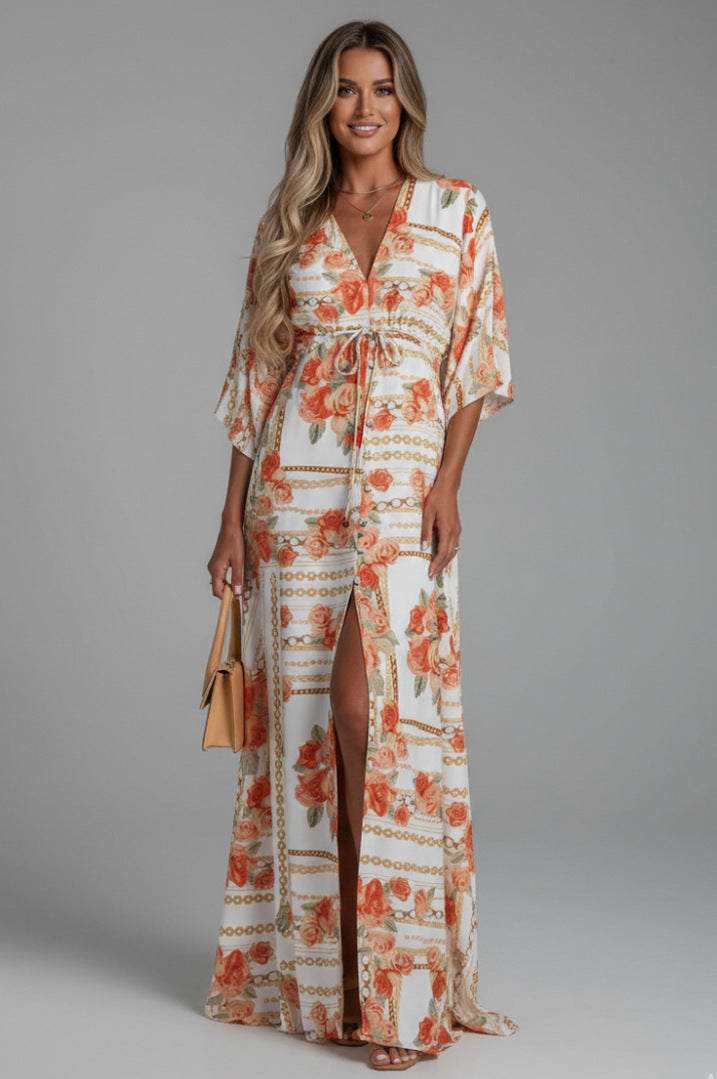 Satin Kimono Sleeve Maxi Dress