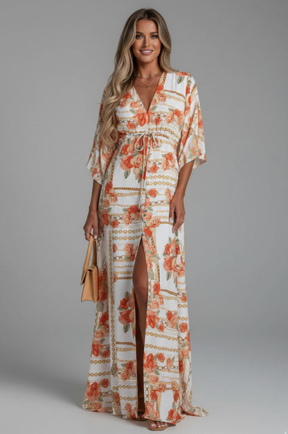 Satin Kimono Sleeve Maxi Dress