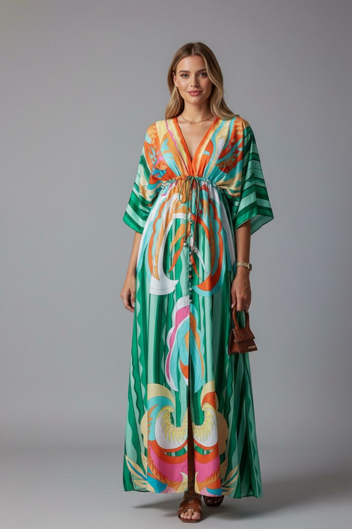 Satin Kimono Sleeve Maxi Dress