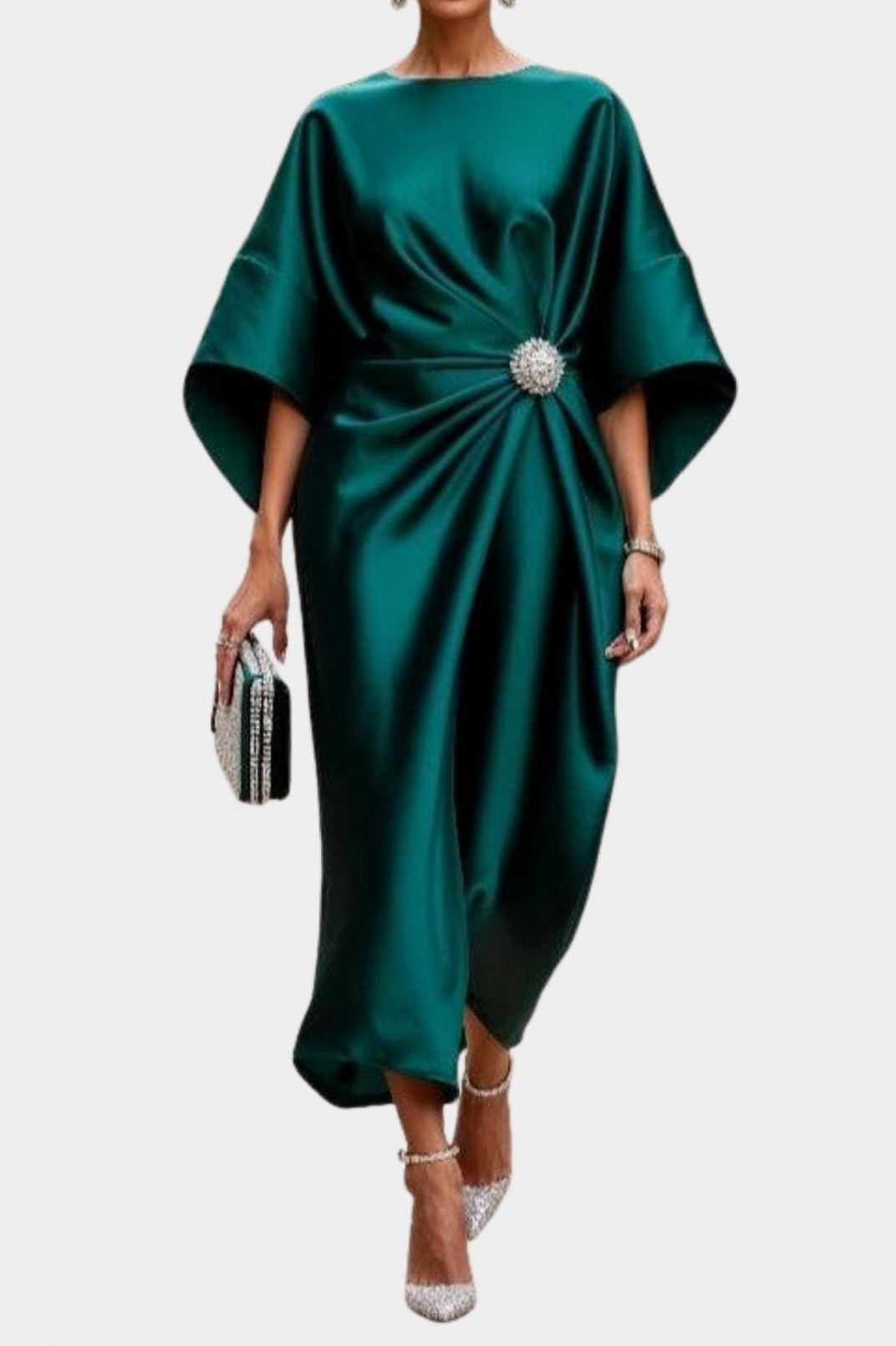 Satin Kimono Sleeve Midi Dress