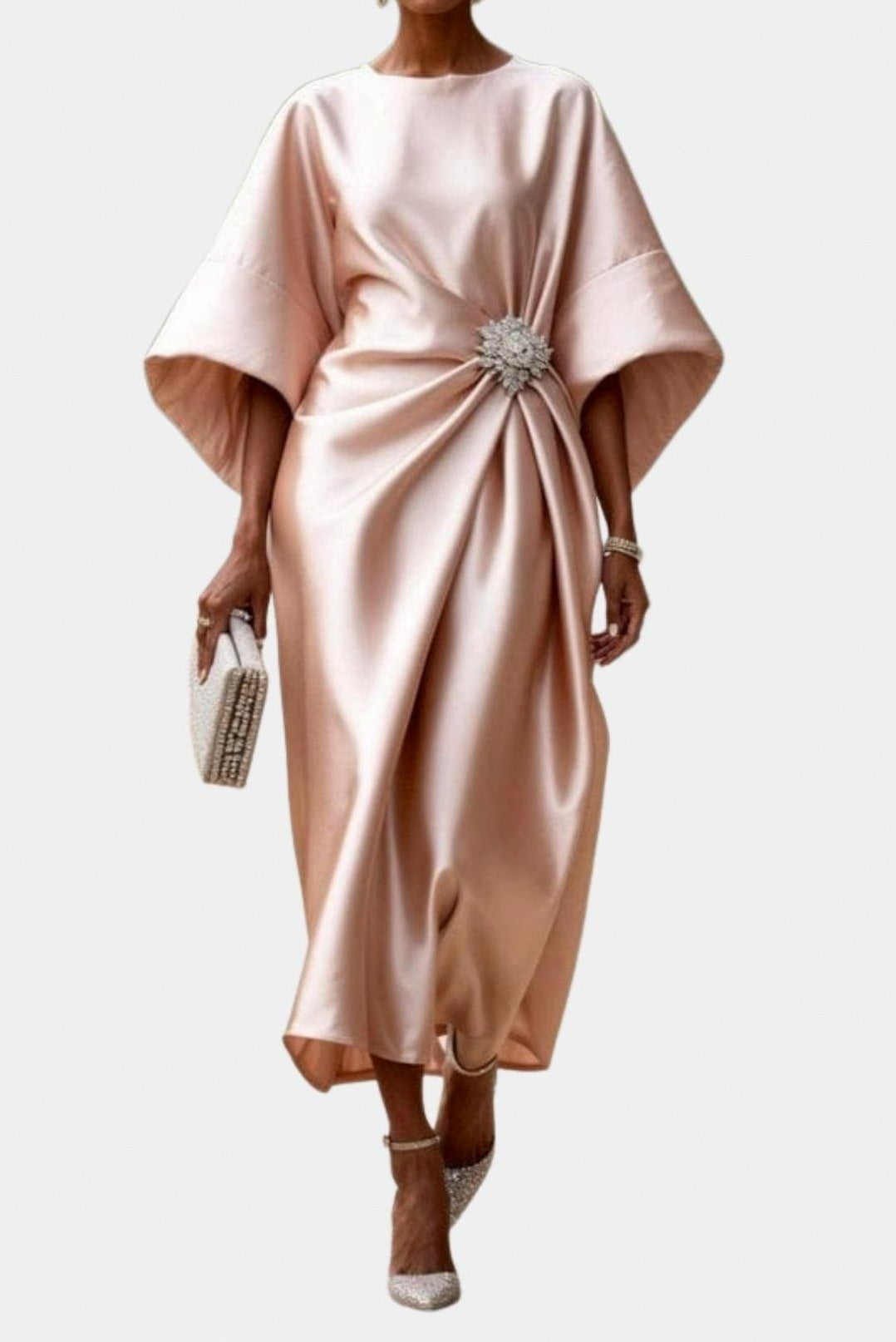 Satin Kimono Sleeve Midi Dress
