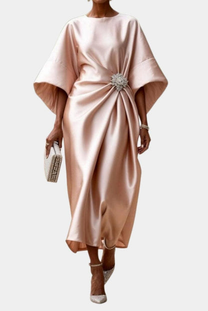 Satin Kimono Sleeve Midi Dress