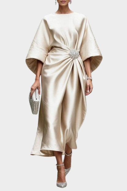 Satin Kimono Sleeve Midi Dress