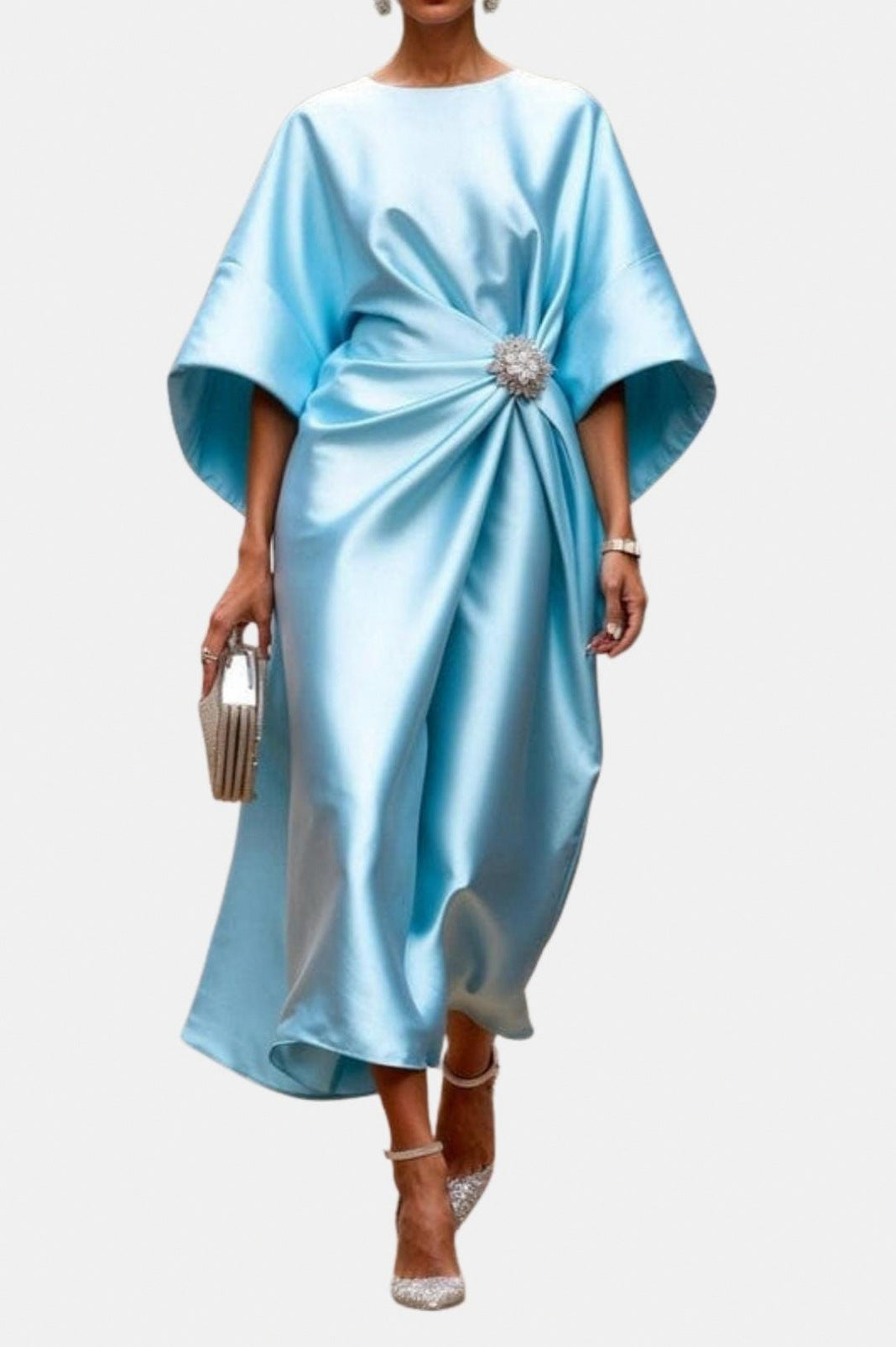 Satin Kimono Sleeve Midi Dress
