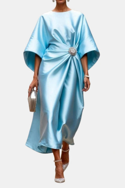 Satin Kimono Sleeve Midi Dress