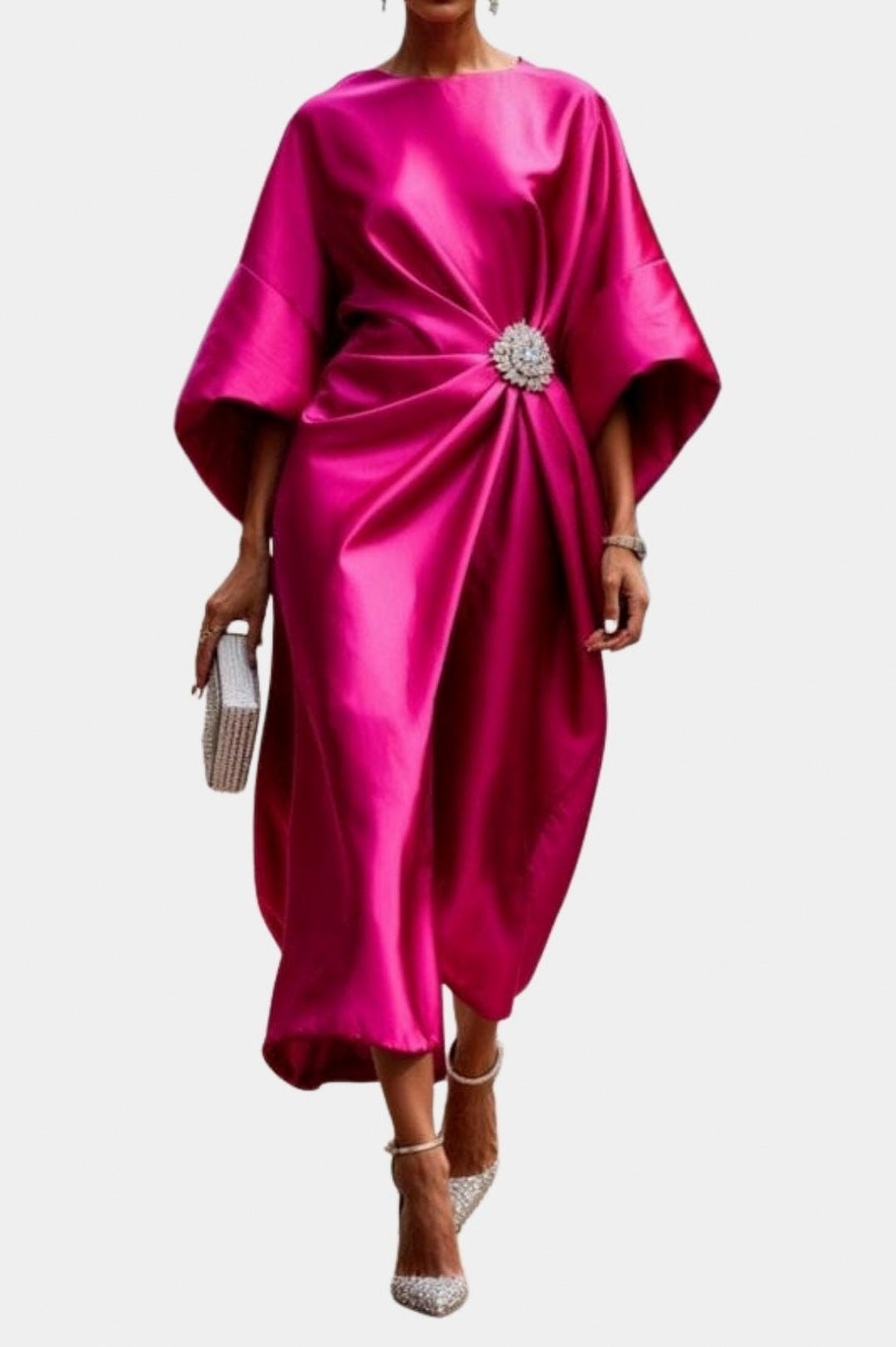 Satin Kimono Sleeve Midi Dress